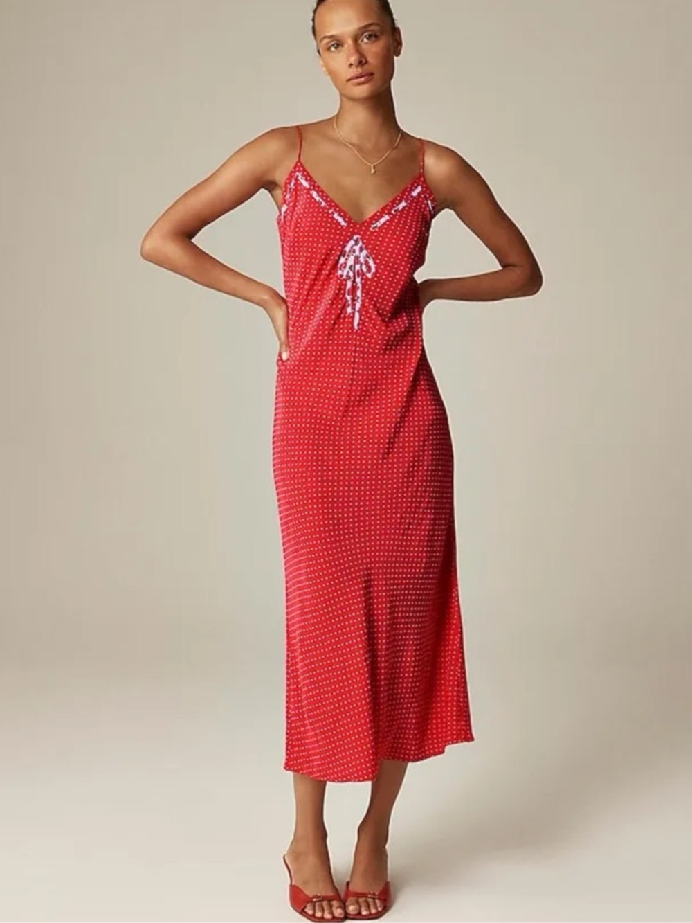 JCrew x Rouje Red Polka Dot Satin Slip Dress